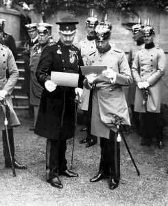 Pre War Prints: King George V accompanied by his cousin Kaiser Wilhelm II of Germany