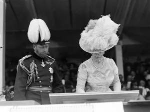 1911 Prints: King George V Queen Mary seen here during a Royal visit to Aberystwyth July 1911