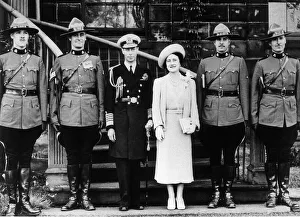 Canadian Prints: King George VI and Queen Elizabeth June 1933 with Four Canadian Mounted Police who were