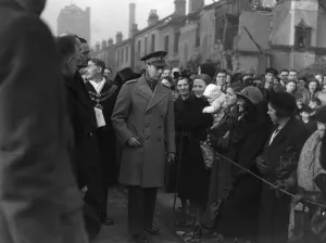 King Prints: King George VI tours the bomb shattered areas of Birmingham following the city suffering