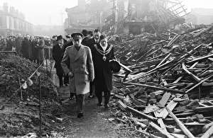 King George VI tours the bomb shattered areas of Birmingham following the city suffering