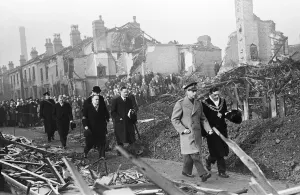 01483 Prints: King George VI tours the bomb shattered areas of Birmingham following the city suffering