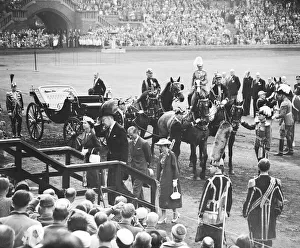 Grandstand Prints: King Gustaf VI of Sweden and Queen Elizabeth II seen here arriving at the Olympic Stadium