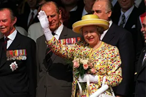 01440 Prints: King Hussein of Jordan with Queen Elizabeth II and Prince Philip