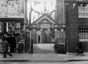 Bunting Prints: King and Hutchinson, Uxbridge decorated for the coronation celebrations of King George Vi