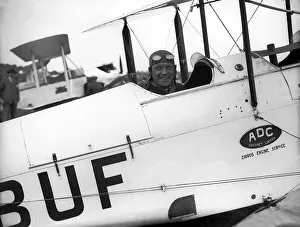 Kings Cup Air Race 1928. Flying Officer J Neville Stack sits in the cockpit of his De