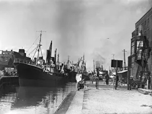 Docks Prints: The Kingston Almadine (H104) seen here tied up in St Andrews Dock, Hull. 21st April 1954