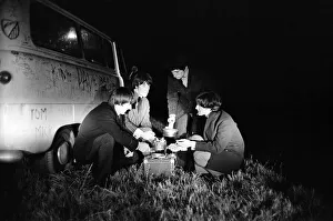 The Kinks pop group September 1964 Ray Davies and Dave Davies making tea on a