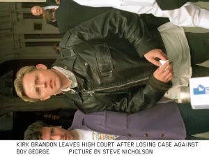KIRK BRANDON AT THE HIGH COURT TODAY WHERE HE IS SUING BOY GEORGE FOR LIBEL