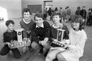 Krypton Factor host Gordon Burns presents Kirklessa Junior Badminton Open tournament