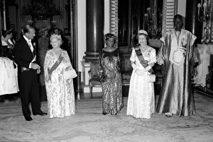 Elizabeth Ii Prints: L TO R. Prince Philip, Queen Mum. Queen Elizabeth II and President Abdou Diouf