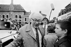 Labour leader Michael Foot on the election tour in Lancashire. 22nd May 1983