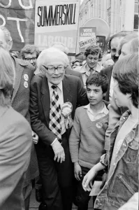 Labour leader Michael Foot electioneering in Yorkshire. 3rd June 1983