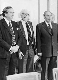Labour leader Michel Foot (centre) seen here in Moscow for talks with the Soviet