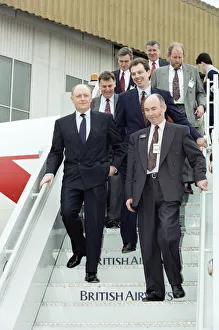 01393 Prints: Labour leader Neil Kinnock visits the British Airways training centre at Heathrow Airport
