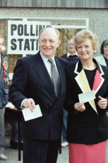 Labour leader Neil Kinnock and his wife Glenys cast their votes at Pontllanfraith