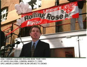 Labour Leader Tony Blair launches Labours Rolling Rose tour of 1995