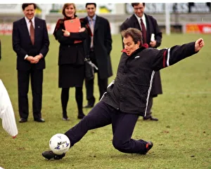Labour leader Tony Blair playing football at Inverness Caley Thistle ground