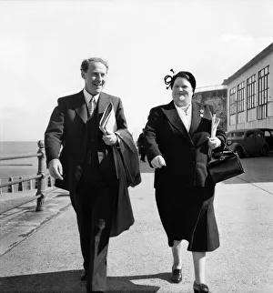 Labour Party Conference 1953: Bessie Bradftook and Hugh Britsbell stroll along the prom