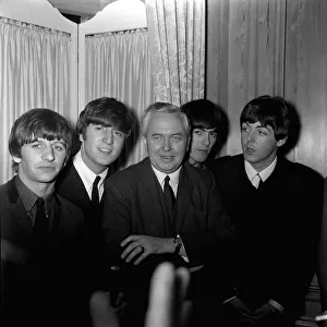 Labour Party Leader Harold Wilson with The Beatles left to right: Ringo Starr