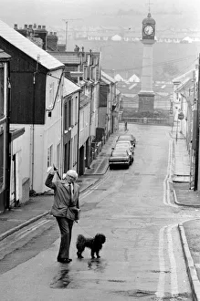 Walking Stick Prints: Labour Party Leader Michael Foot walks his dog Dizzie in Tredegar