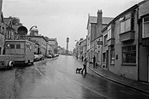 Dizzy Prints: Labour Party Leader Michael Foot walks his dog Dizzie in Tredegar, Gwent
