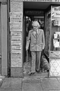 Labour Party Leader Michael Foot walks his dog Dizzie in Tredegar, Gwent