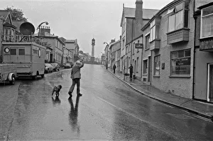 Labour Party Leader Michael Foot walks his dog Dizzie in Tredegar, Gwent