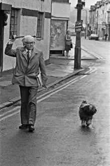 Labour Party Leader Michael Foot walks his dog Dizzie in Tredegar, Gwent
