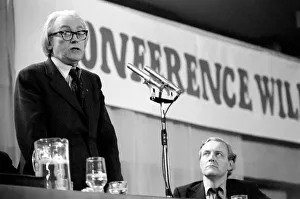 00063 Prints: Labour politician and Secretary of State for Employment Michael Foot watched by Tony Benn