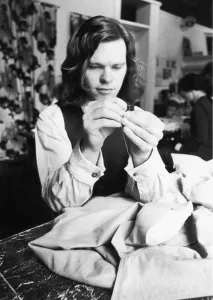 Sewing Prints: Labourer Alan Howse put down his pick and shovel and reached for a needle and thread