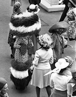 Ladies day at Royal Ascot. Mrs Gertrude Shilling stands out in feathers