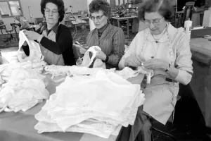 Ladies testing panti-girdles. February 1975 75-01091-010