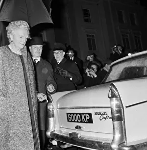 01233 Prints: Lady Churchill going out during Sir Winston Churchills illness. 16th January 1965