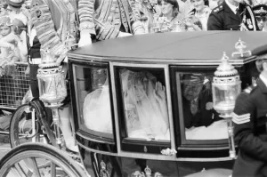 Carriage Prints: Lady Diana Spencer and her father Earl Spencer in the Royal Carriage that leaves Clarence