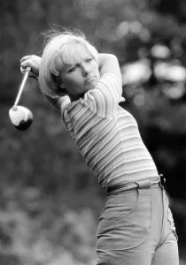Swing Prints: Lady golfer Susan Downer playing with Bing Crosby August 1976