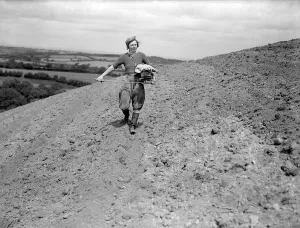 Farmer Prints: Landgirl sowing by the old fashioned Fiddle method Farming Women fulfilling