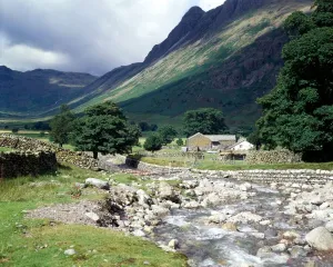 Landscapes And Gardens Prints: The Langdales Cumbria The Lake District Mountains River Dry