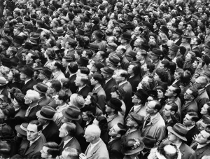 Large crowds gathered for an open air show in England during the Second World War
