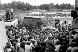 00100 Prints: Large crowds in Hyde Park watch the Rolling Stones arrive in a converted ambulance for
