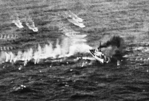 Squadron Prints: A large tanker was hit amid ships by a torpedo, , one minesweeper
