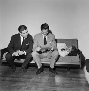 Larry Parnes (left) and John Kennedy (centre), Managers of singer Tommy Steele