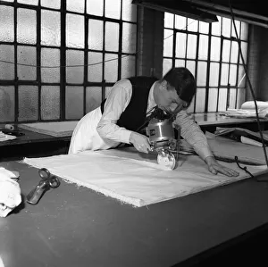 One Man Only Prints: Latex being cut for straps for corsets and girdles at the Spirella Corset factory in