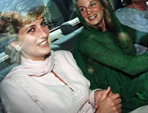 A laughing Princess Diana leaves Lahore Airport in Pakistan with her friend Jemima Khan