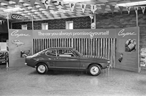 Motoring Prints: The launch of The Ford Capri Mk1. Picture taken at a showroom of car dealer Dennis