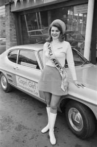 01005 Prints: The launch of The Ford Capri Mk1. Picture taken at a showroom of car dealer Dennis