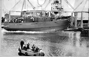 Launch of the Miranda Guiness, last ship to be built at the Charles Hill Bristol Shipyard