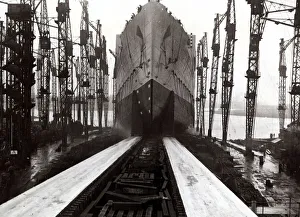 The Launch of the Queen Mary liner at John Brown Shipyard on the River Clyde in Scotland