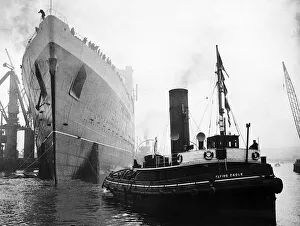 Liners Prints: The launching of the liner Queen Elizabeth at John Brown shipyard on the River Clyde