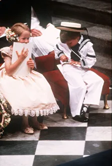Monarchy Prints: Laura Fellowes and Prince William waiting in Westminster Abbey for the wedding of Prince